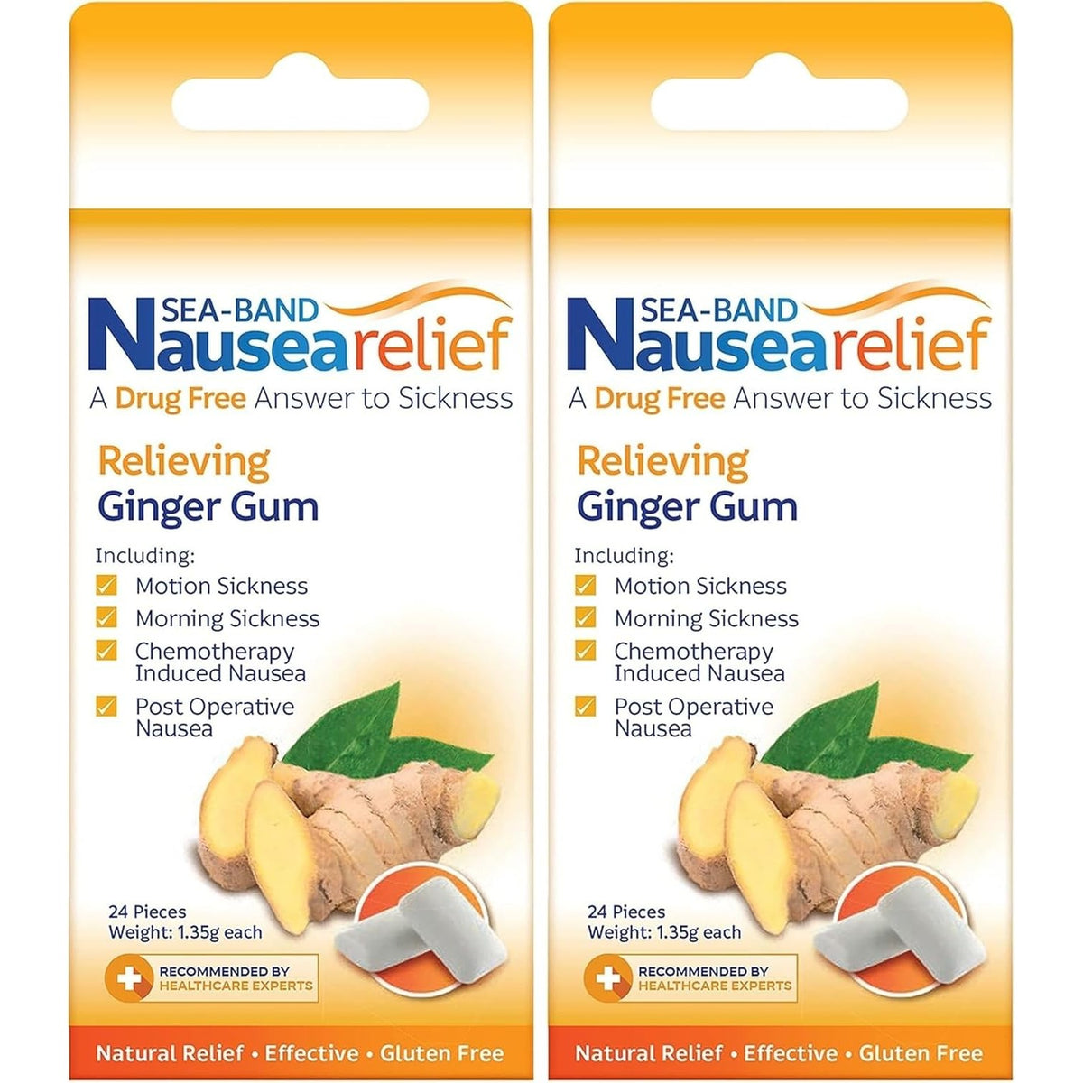 Sea-Band Anti-Nausea Ginger Gum For Motion & Morning Sickness, 24 Pieces