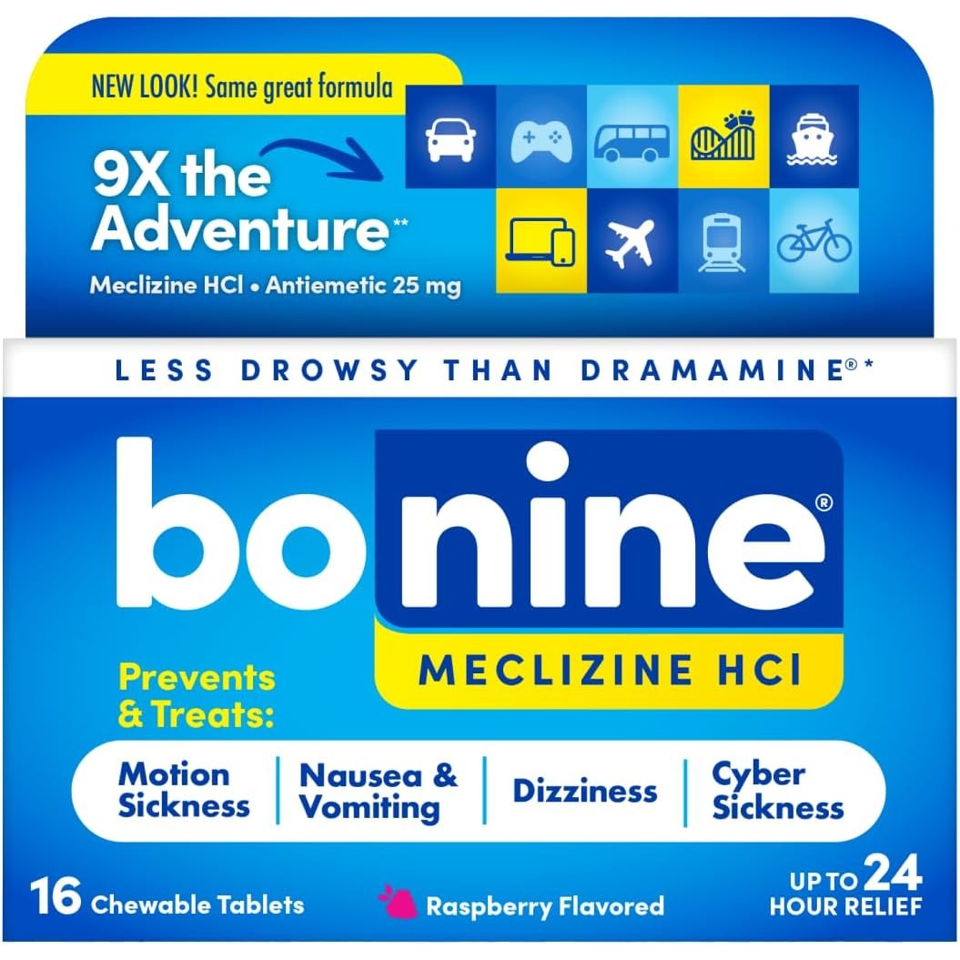 Bonine Meclizine HCl Motion Sickness Relief, Non-Drowsy, 16 Ct