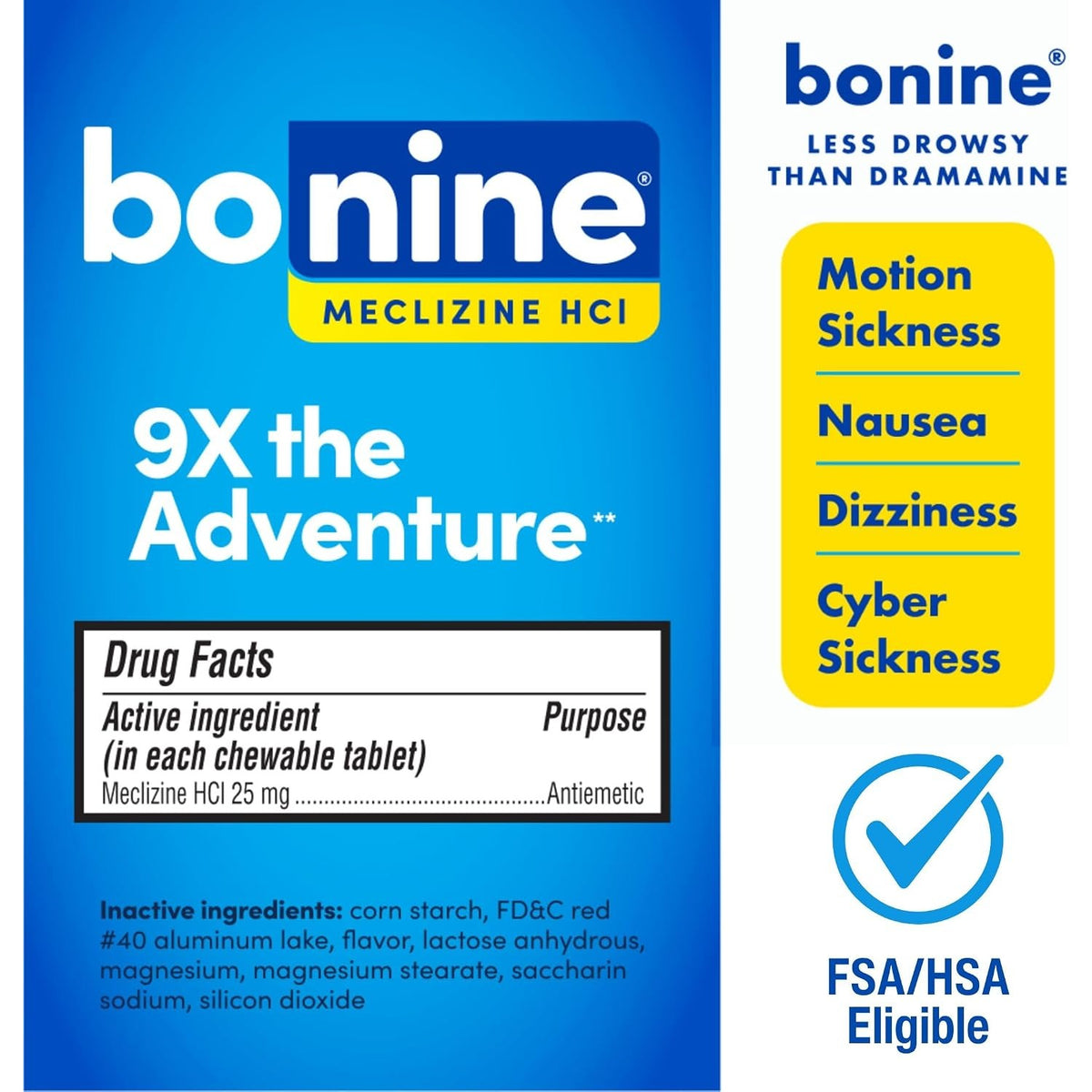 Bonine Meclizine HCl Motion Sickness Relief, Non-Drowsy, 16 Ct
