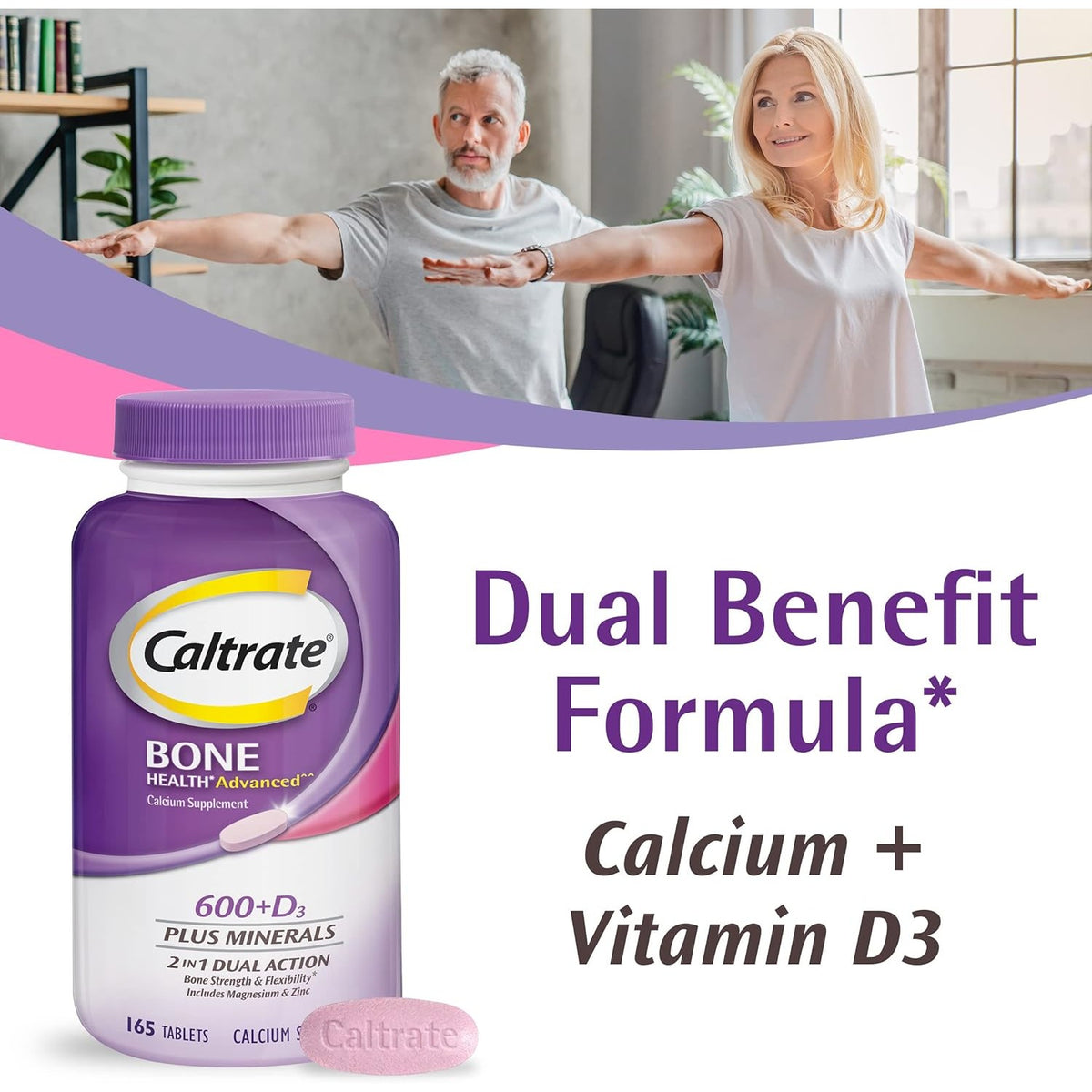 Caltrate 600 Plus D3 Vitamin D and Calcium Supplement Tablets, 120 Count