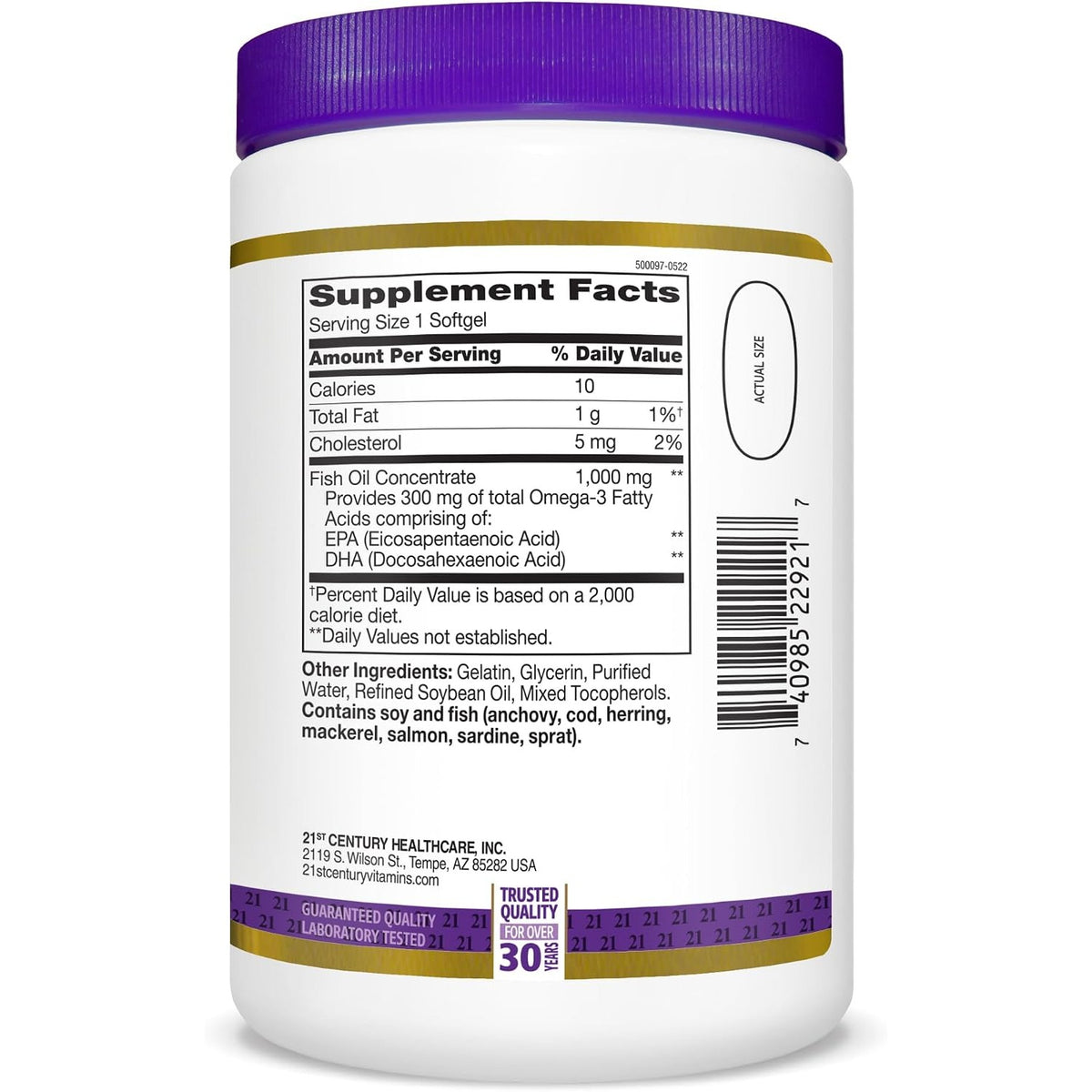 21st Century Fish Oil 1000mg Omega-3 Softgels, Value Size, 300 Count