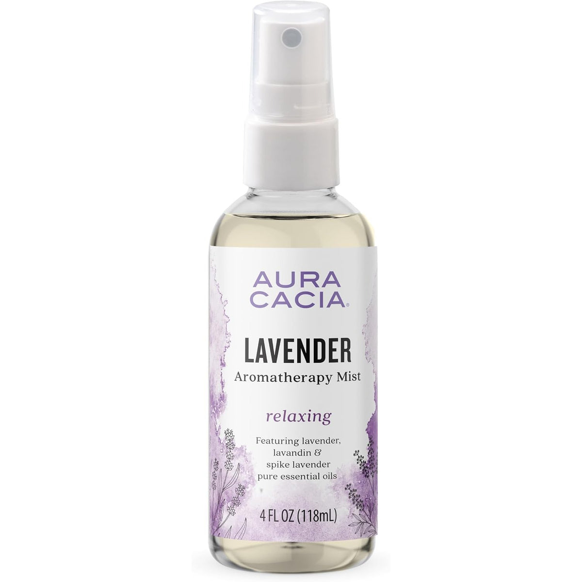 Aura Cacia Relaxing Lavender Aromatherapy Mist, 4-Ounce, Lavender Pure Essential Oils, Sweet & Floral Aroma