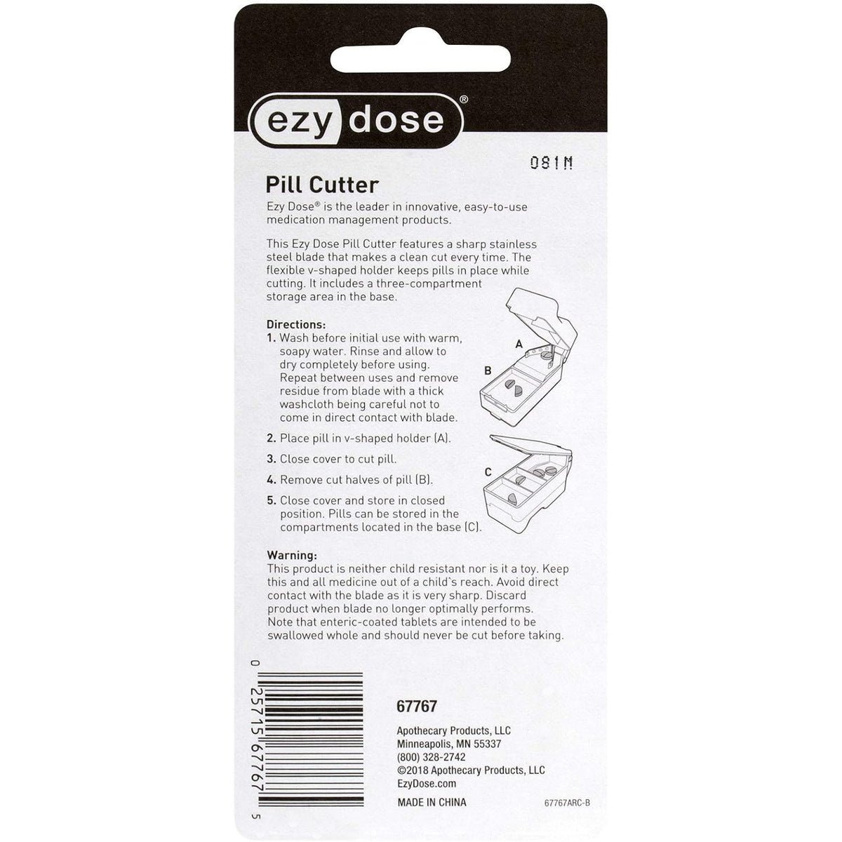 Ezy Dose Pill Cutter with Storage, Cut Vitamins and Tablets, Color May Vary