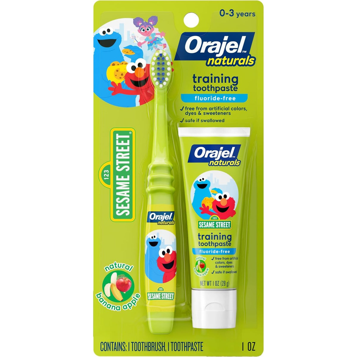 Orajel Naturals Fluoride-Free Toothpaste and Toothbrush for Ages 0-3, 1 Oz