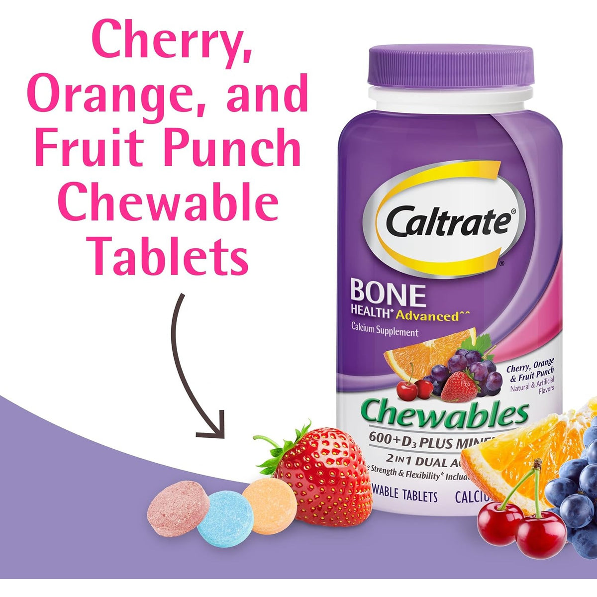 Caltrate Chewables 600 Plus D3 Vitamin D and Calcium Supplement, 155 count