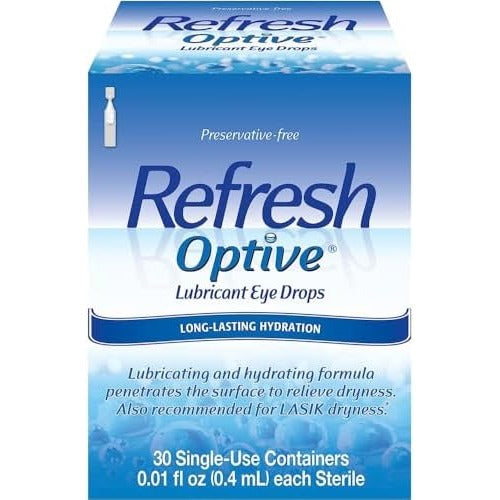 REFRESH OPTIVE Preservative-Free Artificial Tears Lubricant Eye Drops, 0.01 fl oz (0.4 mL), 30 Single-Use Containers