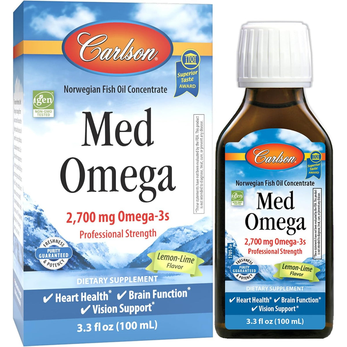 Carlson Med Omega, 2700 mg, Omega-3s, Wild Caught, 100 mL (3.3 Fl Oz)