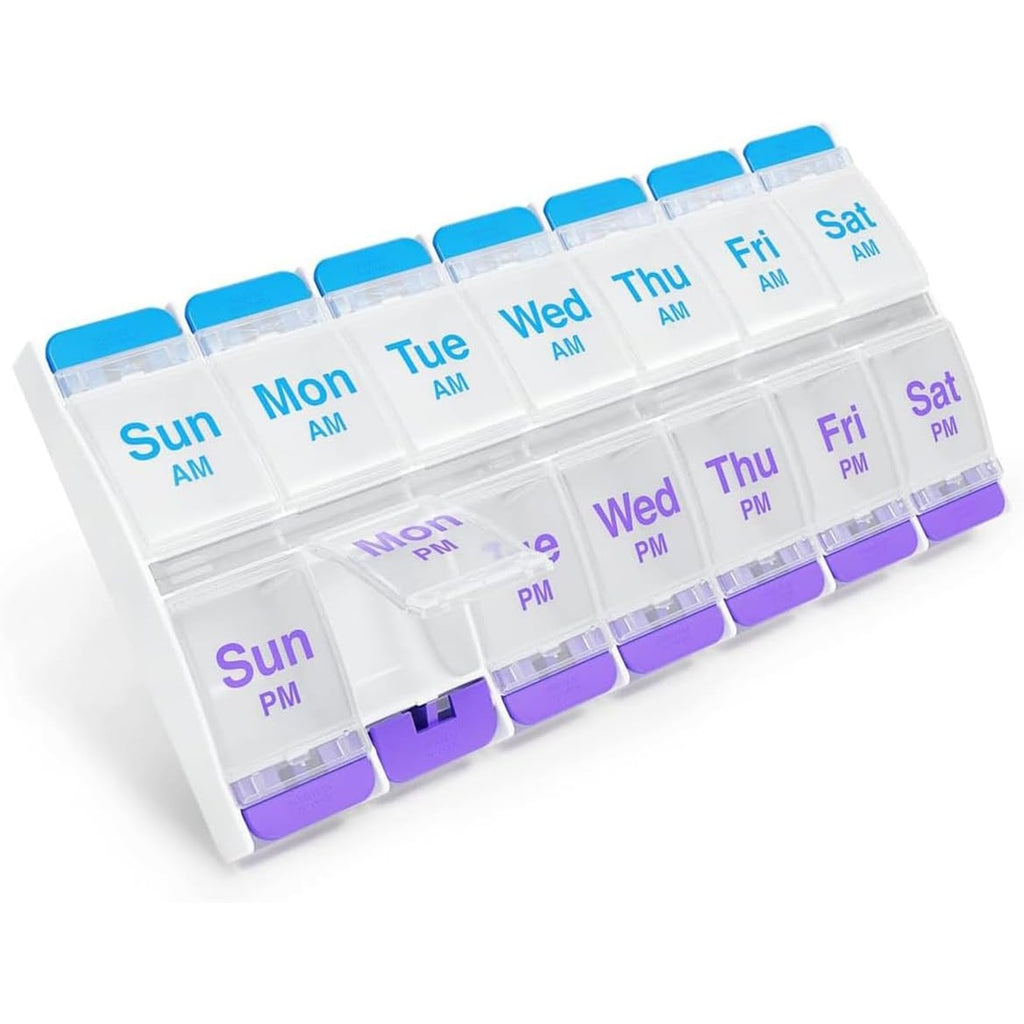 Ezy Dose Weekly (7-Day) AM/PM Pill Organizer, Large Case, Blue/Purple