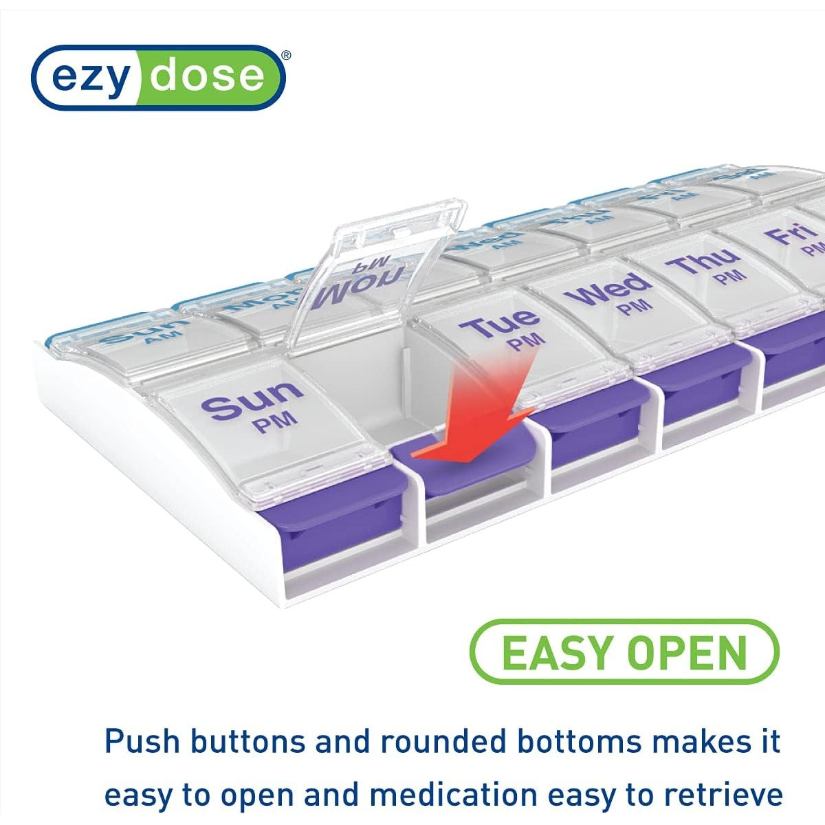Ezy Dose Weekly (7-Day) AM/PM Pill Organizer, Large Case, Blue/Purple