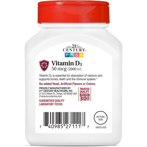 21st Century Vitamin D3 2000 IU Tablets, Bone & Immune, 110 Count