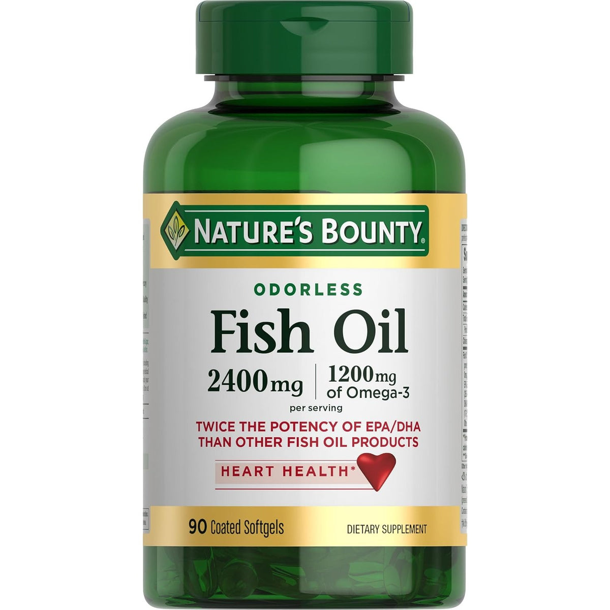 Nature's Bounty Odorless Fish Oil, 1200mg Omega-3 per Serving Including EPA & DHA, Supports Heart Health, Purified to Eliminate Mercury, Coated