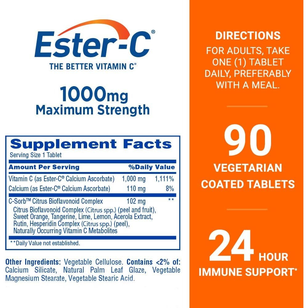 Ester-C Vitamin C 1000 mg, 90 Coated Tablets