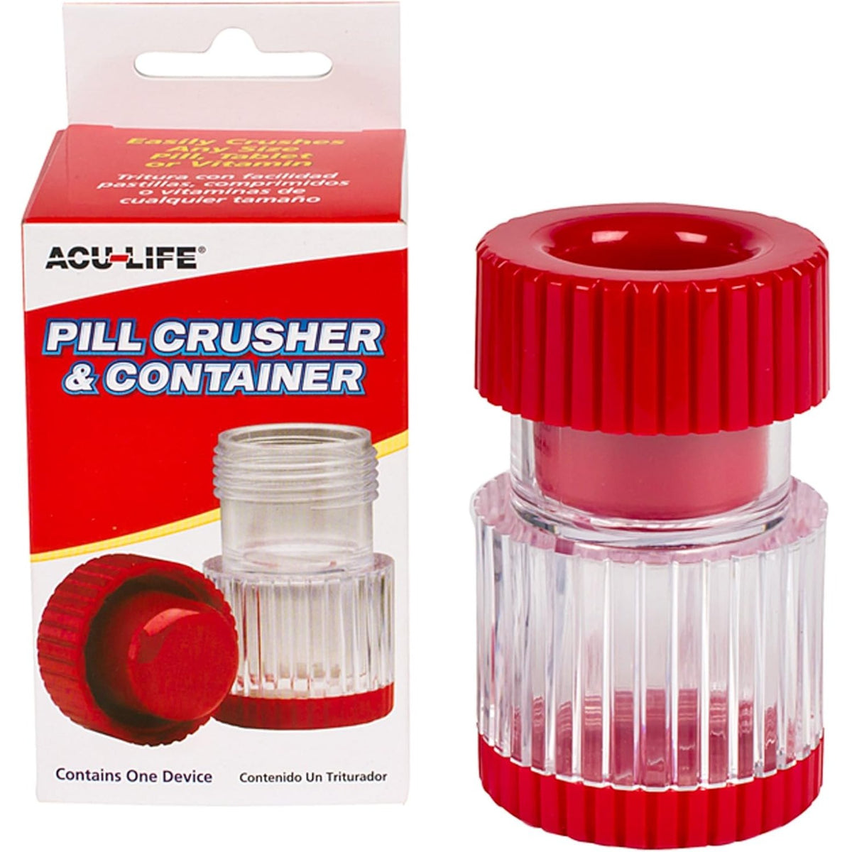 Acu-Life Pill Crusher and Grinder with Storage Compartment, Red