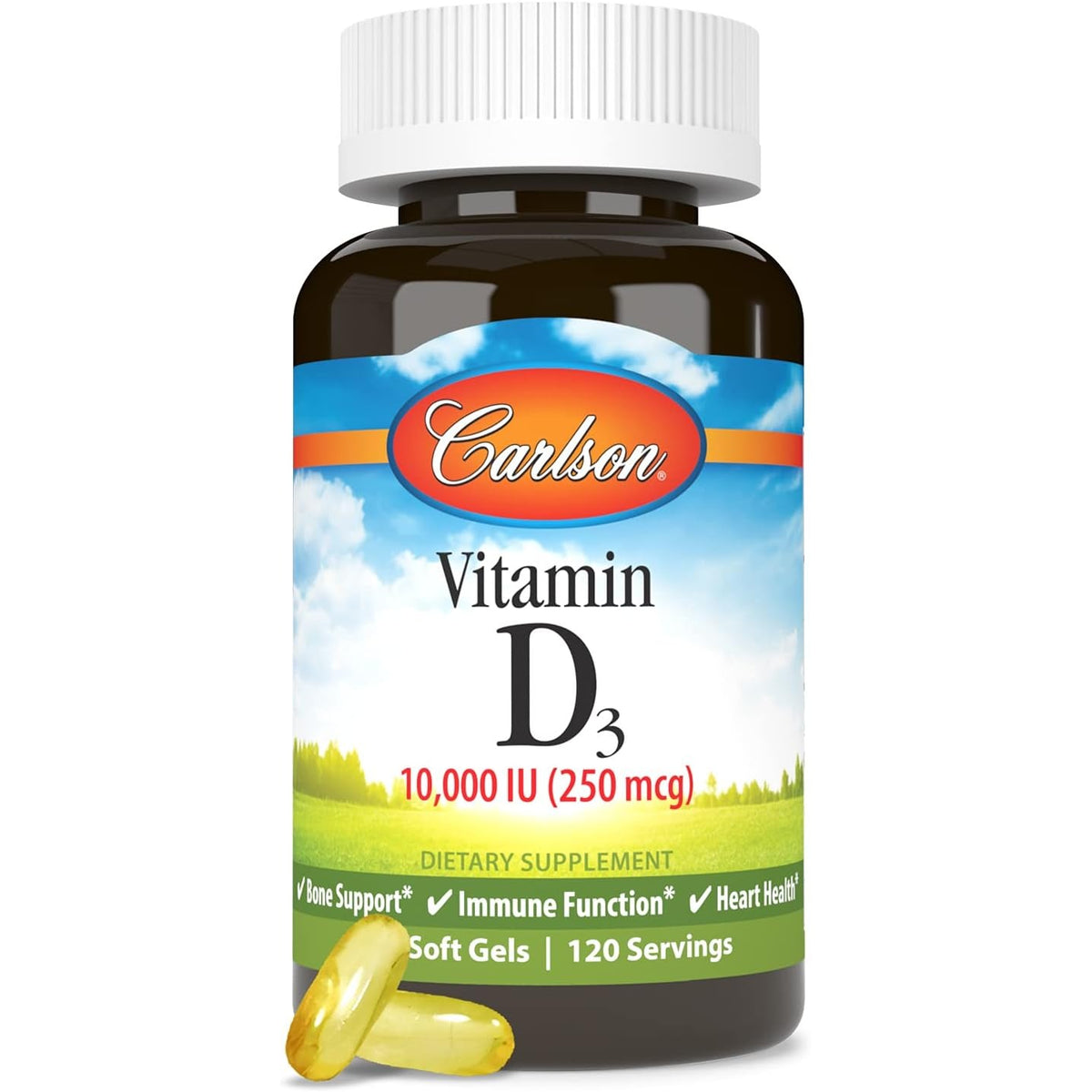 Carlson Vitamin D3 10000 IU (250 mcg), Bone Health, 120 Softgels