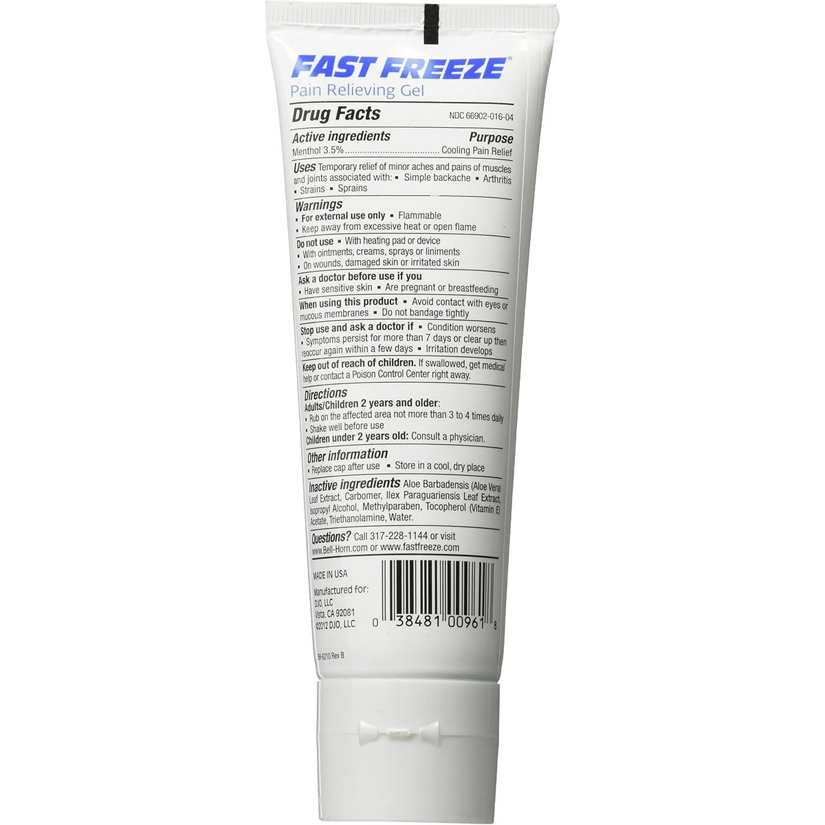 Fast Freeze All-Natural Cooling Pain Relief Therapy: Gel Tube, 4 fl oz