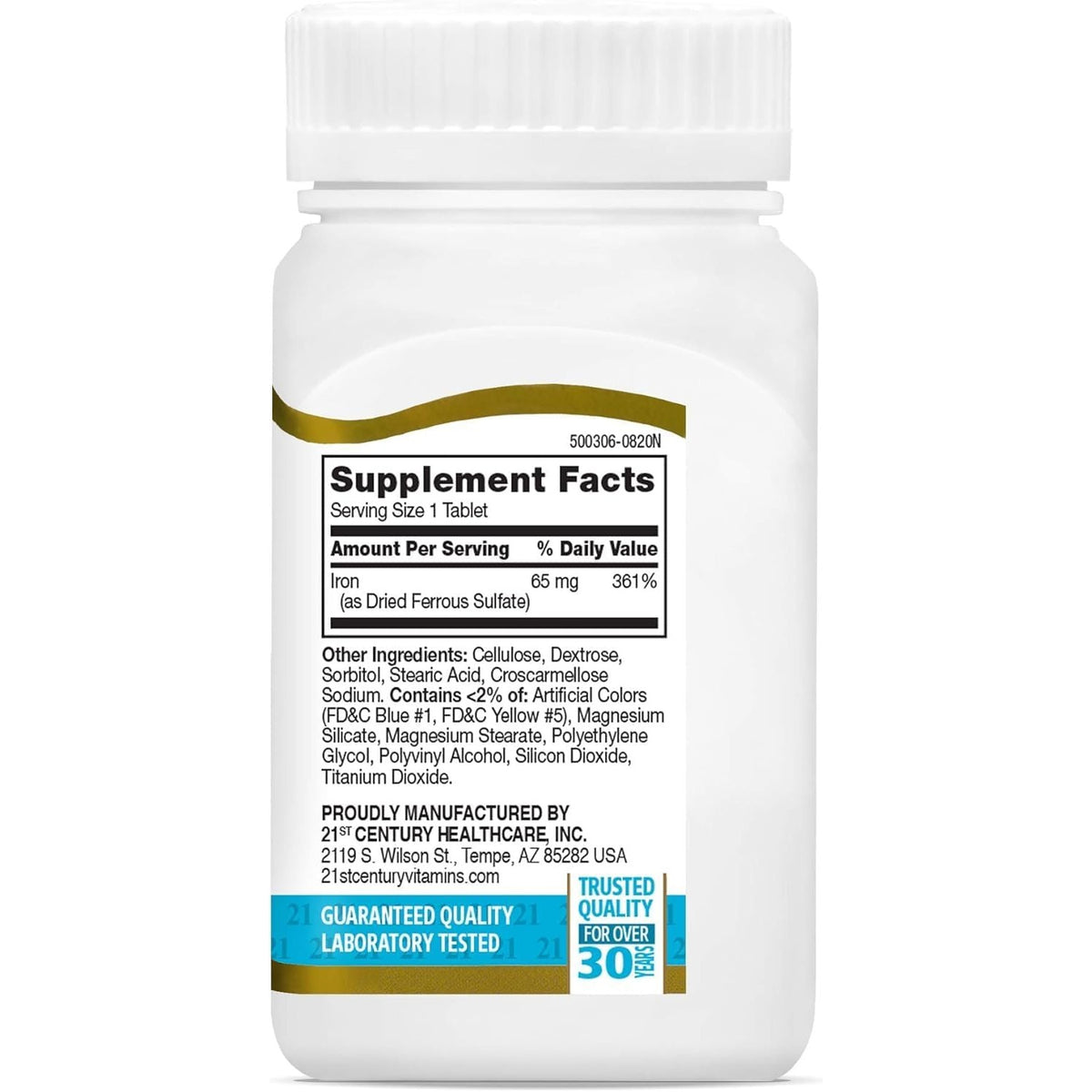 21st Century Maximum Strength Iron 65mg Tablets, Energy Support, 120 Count