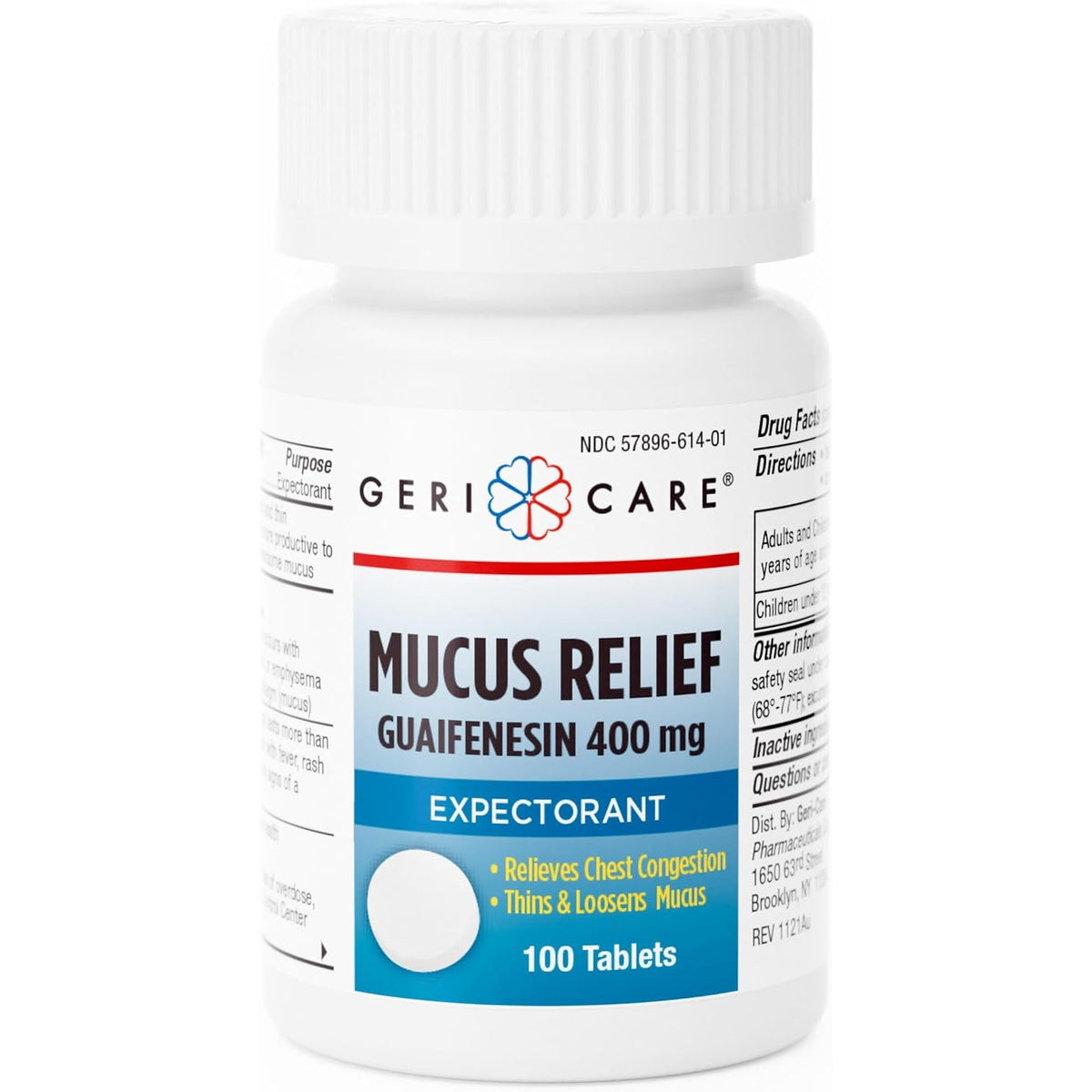 Mucus Relief Tablets by Geri-Care | Expectorant for Chest Congestion Relief | Guaifenesin 400mg | 100 Count Bottle