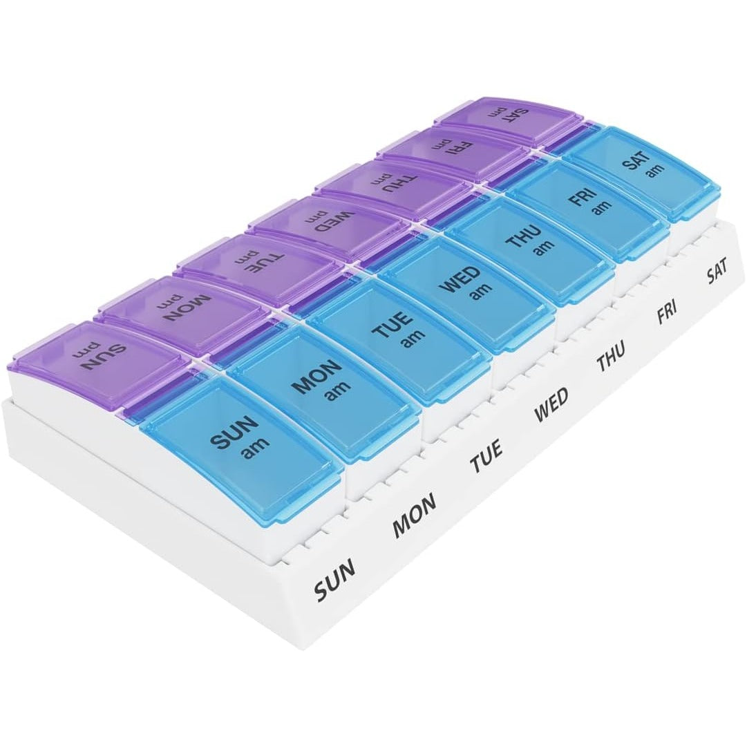Ezy Dose Weekly (7-Day) AM/PM Pill Organizer, Large Case, Blue/Purple