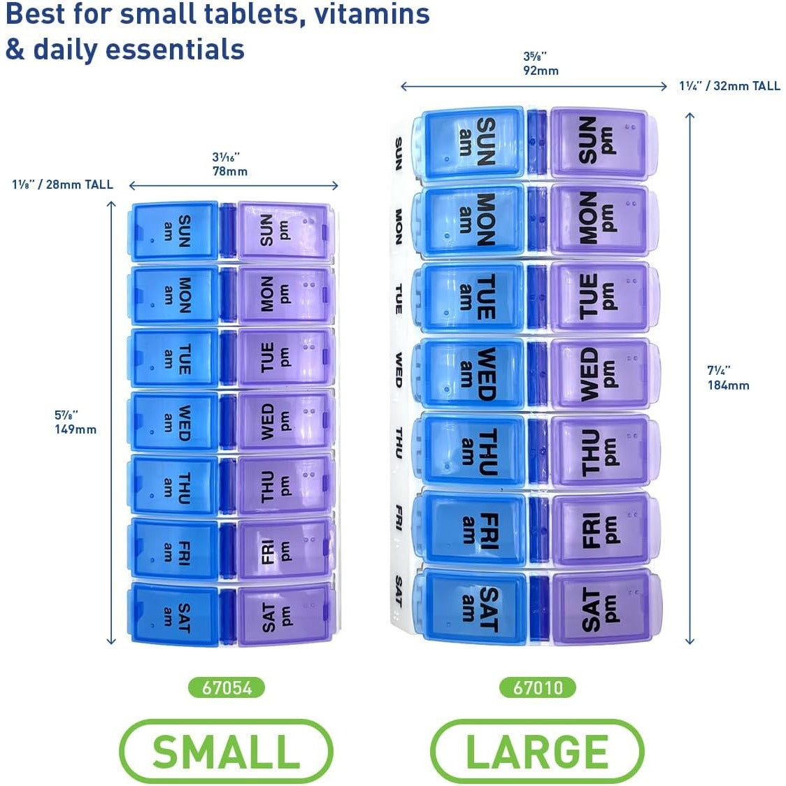 Ezy Dose Weekly (7-Day) AM/PM Pill Organizer, Large Case, Blue/Purple