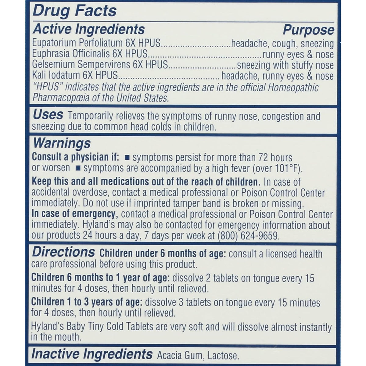 Hyland's Baby Tiny Cold Relief for Daytime, 125 Quick-Dissolving Tablets