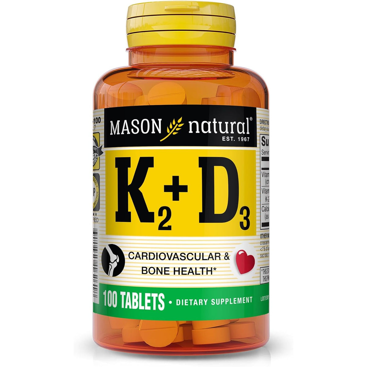 MASON NATURAL Vitamins K2 & D3 with Calcium, 100 Day Supply