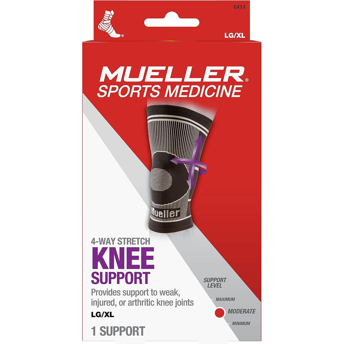 Mueller Sports Medicine 4-Way Stretch Knee Support, Knee Pain Relief Support for Men and Women, Ideal for Arthritis, Sprains, Black