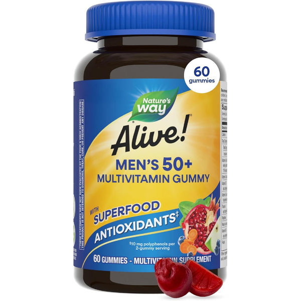 Nature's Way Alive! Men’s 50 Plus Multivitamin Gummy, Fruit-Flavored, 60 ct