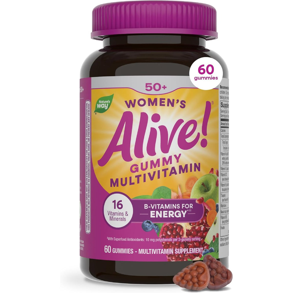 Nature's Way Alive! Women's 50+ Multivitamin Gummies, Mixed Berry, 60 ct
