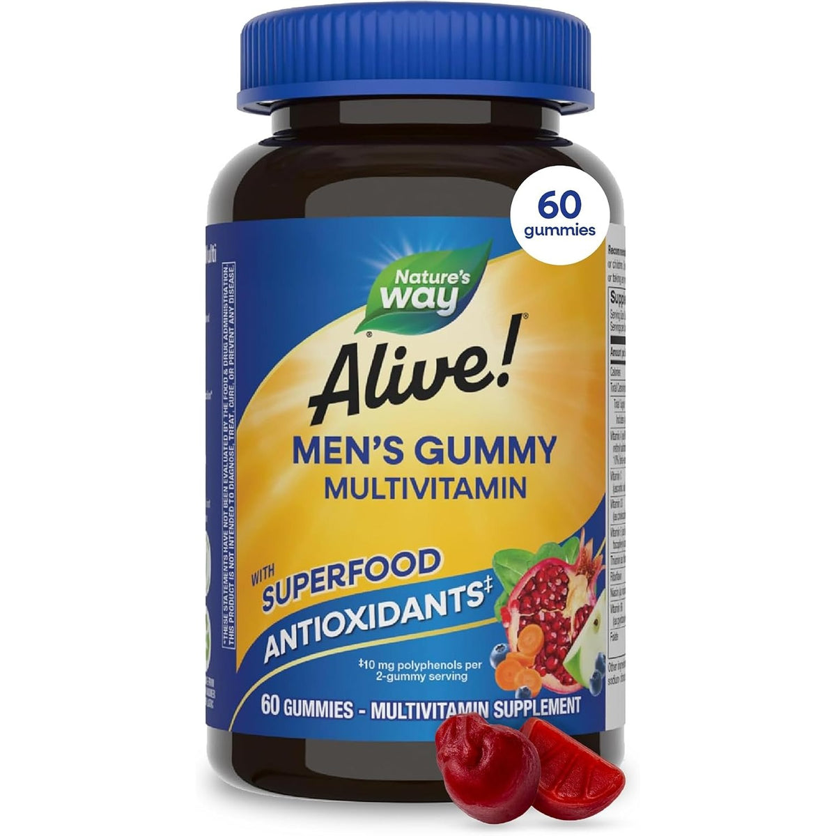 Nature’s Way Alive! Men’s Multivitamin Gummy, Vitamin A, C, D3, Zinc, 60 ct