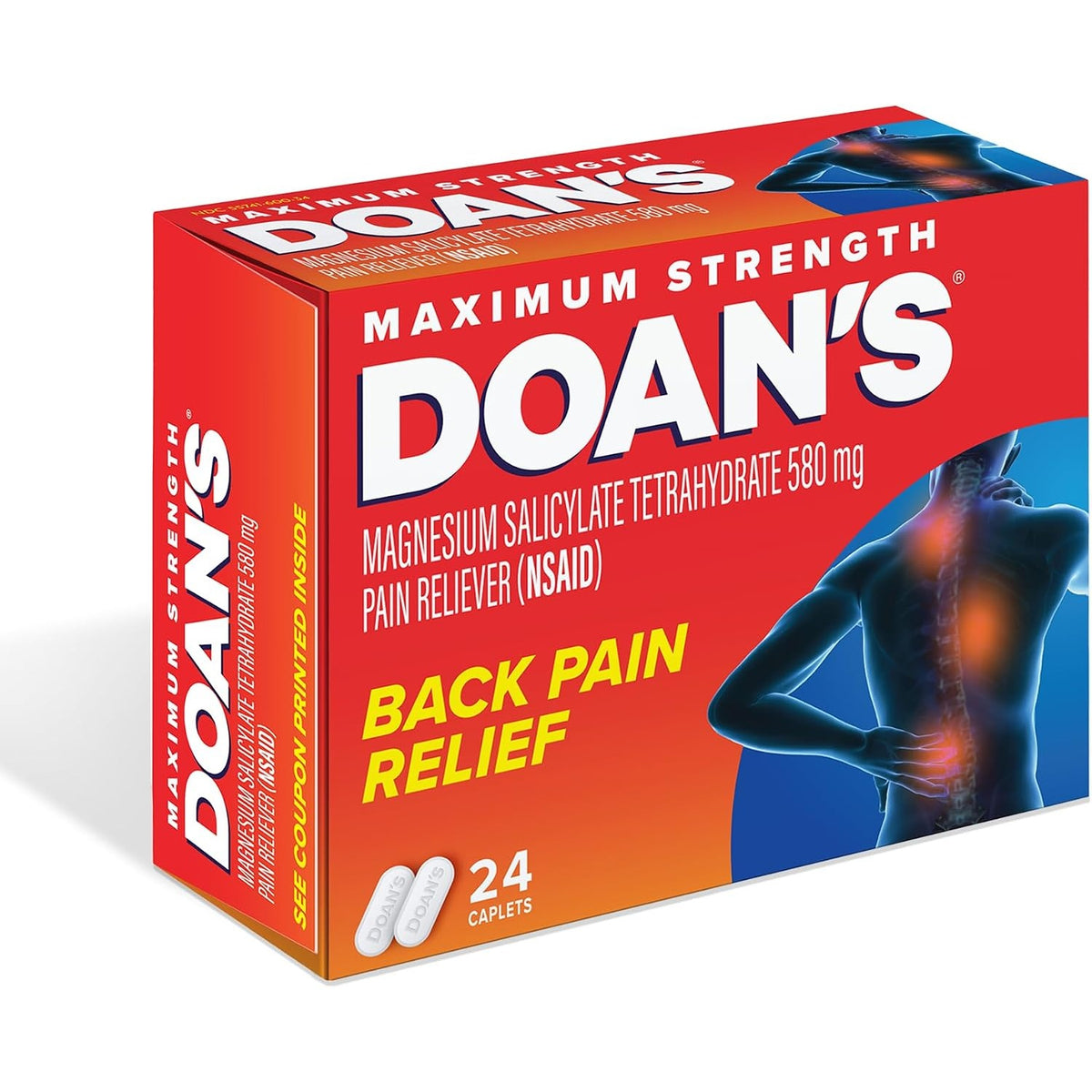 Doans Back Pain Relief Caplets, 580 mg Magnesium Salicylate, 24 Ct