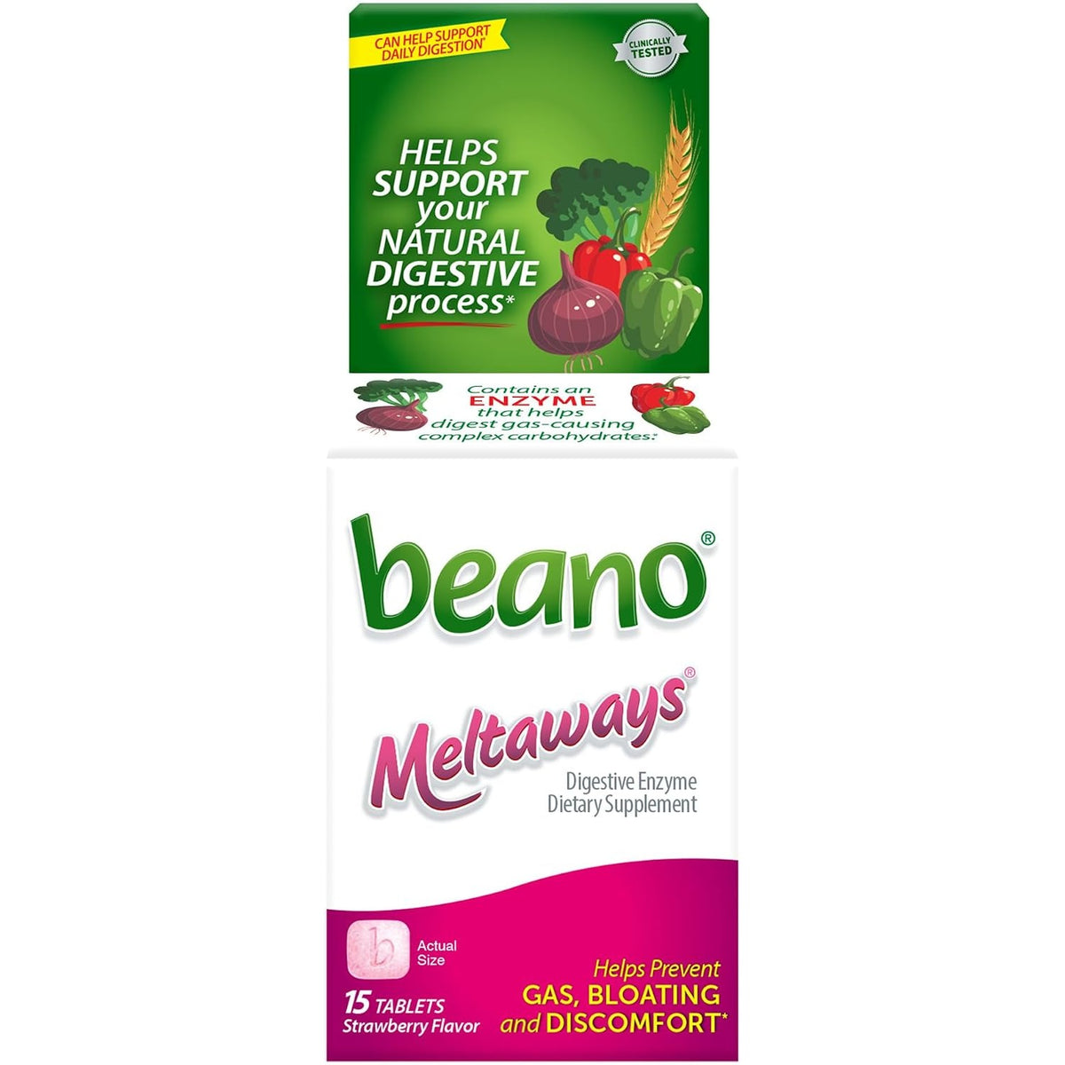 Beano Meltaways Digestive Enzyme, Helps Prevent Gas & Bloating, 15 Tablets