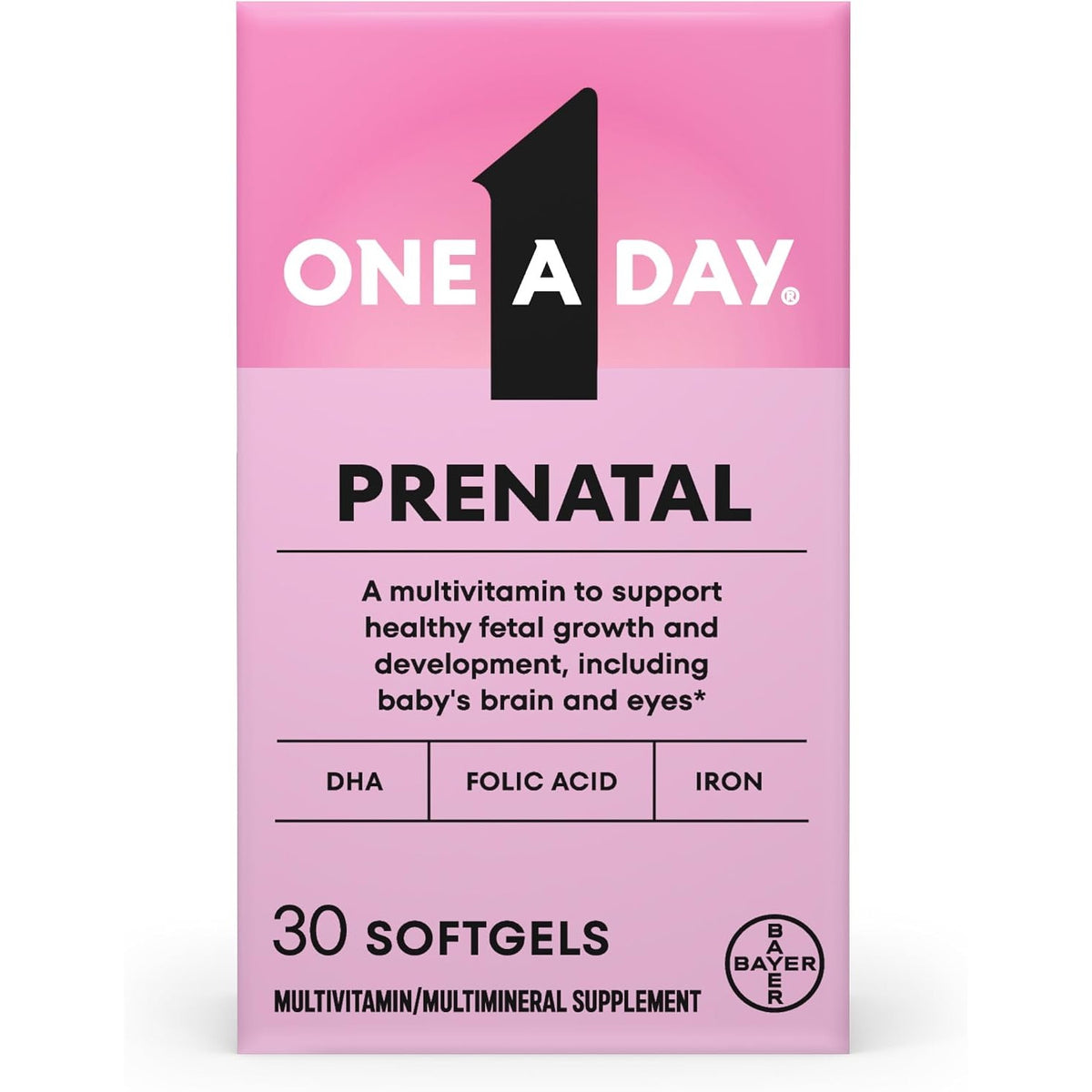 One A Day Prenatal Vitamins- Folic Acid, Iron, Omega- 3 (DHA), Pregnancy Vitamins for Women, Prenatal Multivitamin for Mom and Baby Support, Pregnancy