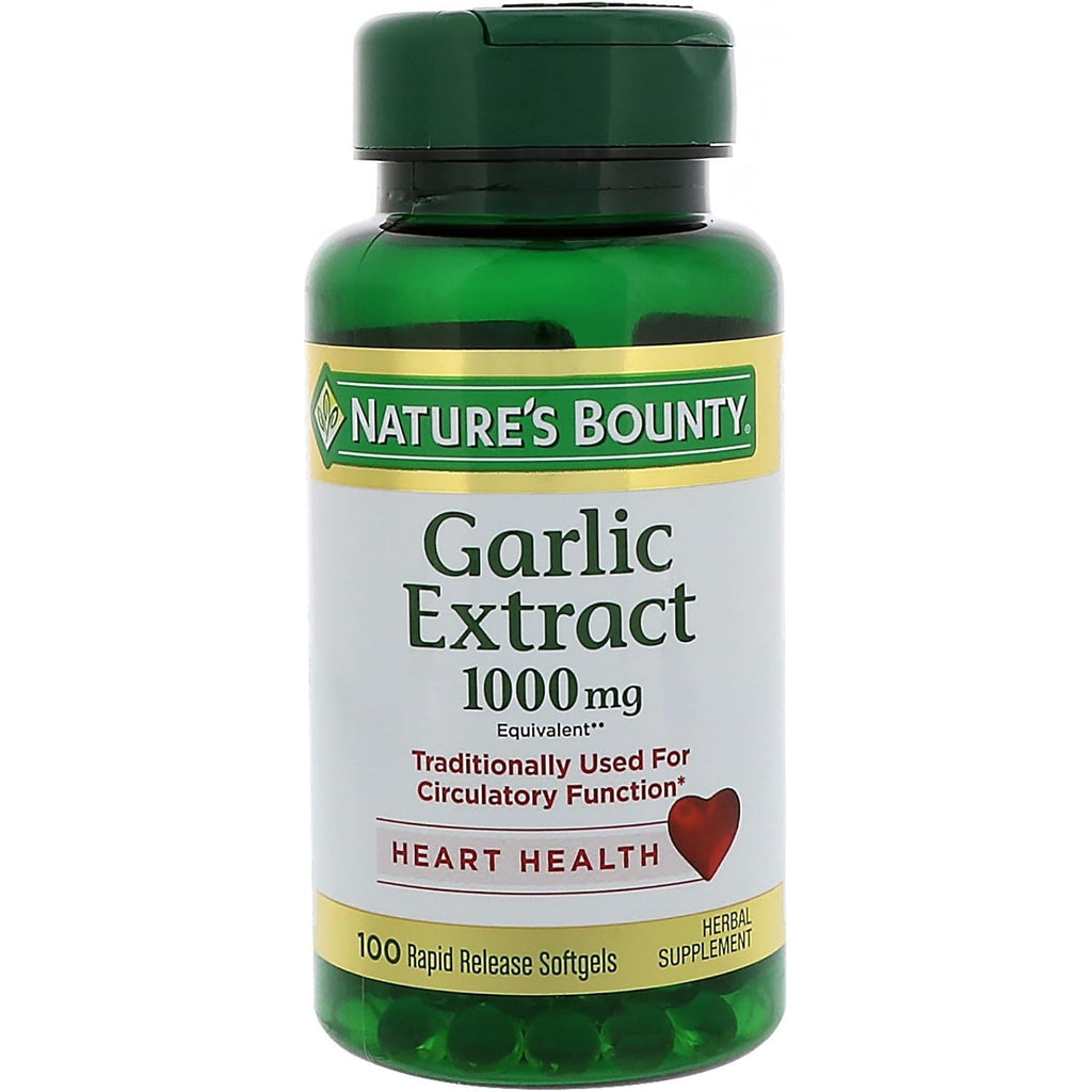 Nature's Bounty Garlic Extract, Herbal Supplement, Supports Circulatory Function, 1000mg, 100 Rapid Release Softgels, Pack of 3