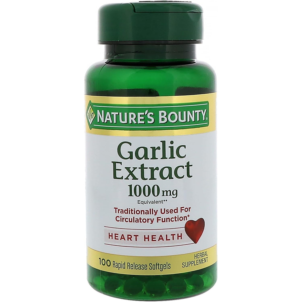 Nature's Bounty Garlic Extract, Herbal Supplement, Supports Circulatory Function, 1000mg, 100 Rapid Release Softgels, Pack of 3