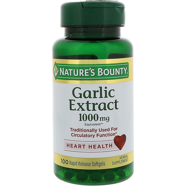 Nature's Bounty Garlic Extract, Herbal Supplement, Supports Circulatory Function, 1000mg, 100 Rapid Release Softgels, Pack of 3