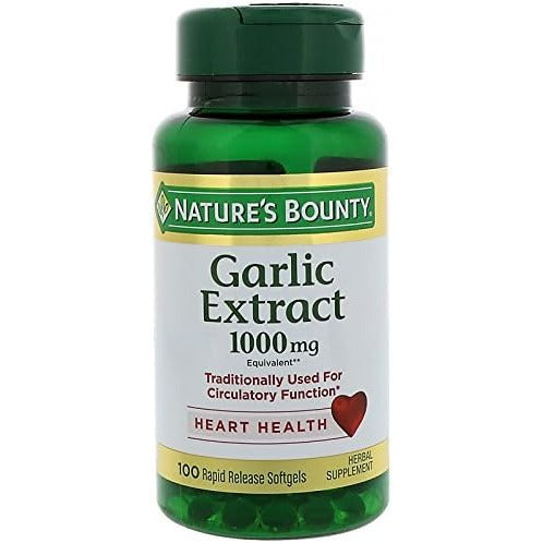 Nature's Bounty Garlic Extract, Herbal Supplement, Supports Circulatory Function, 1000mg, 100 Rapid Release Softgels, Pack of 3