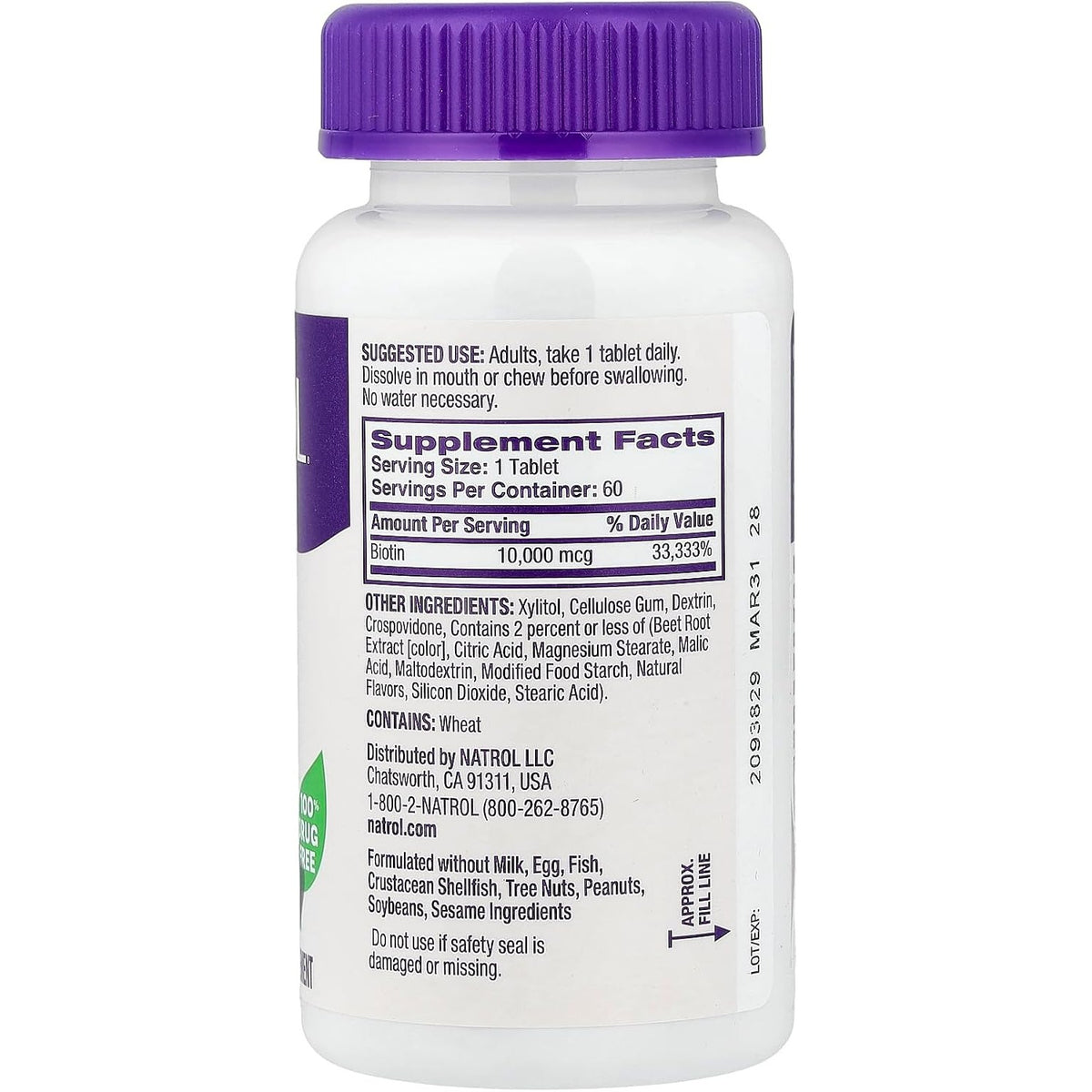 Natrol Biotin 10000mcg, 4X Faster Dissolve Supplement for Healthy Hair, Skin and Nails for Those Low in Biotin, Plus Energy Metabolism Support