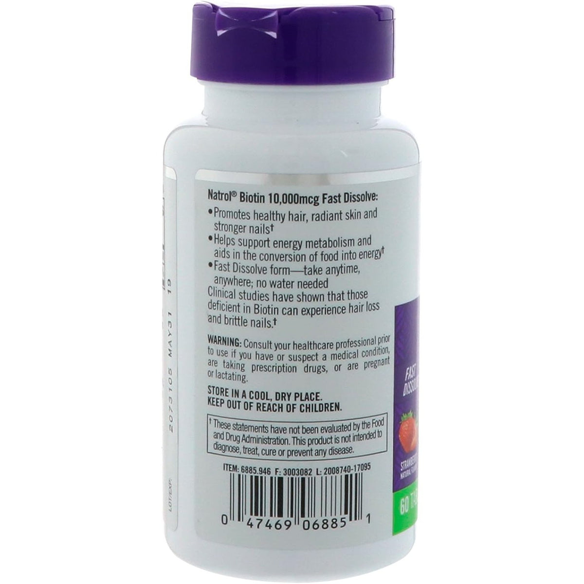Natrol Biotin 10000mcg, 4X Faster Dissolve Supplement for Healthy Hair, Skin and Nails for Those Low in Biotin, Plus Energy Metabolism Support