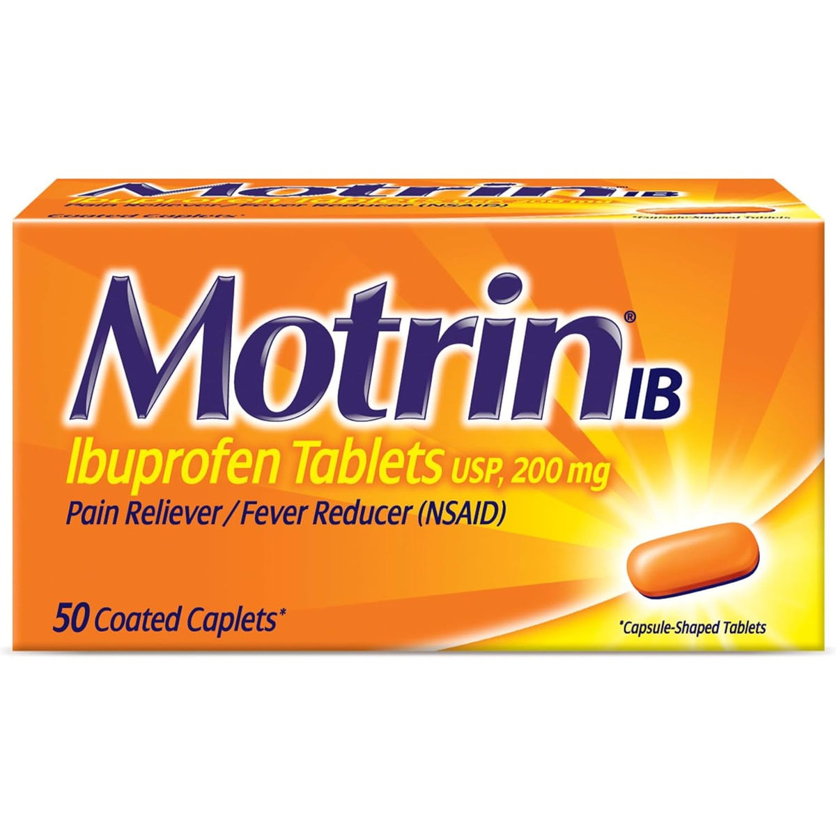 Motrin IB Ibuprofen Tablets, 200 mg Ibuprofen, 50 ct