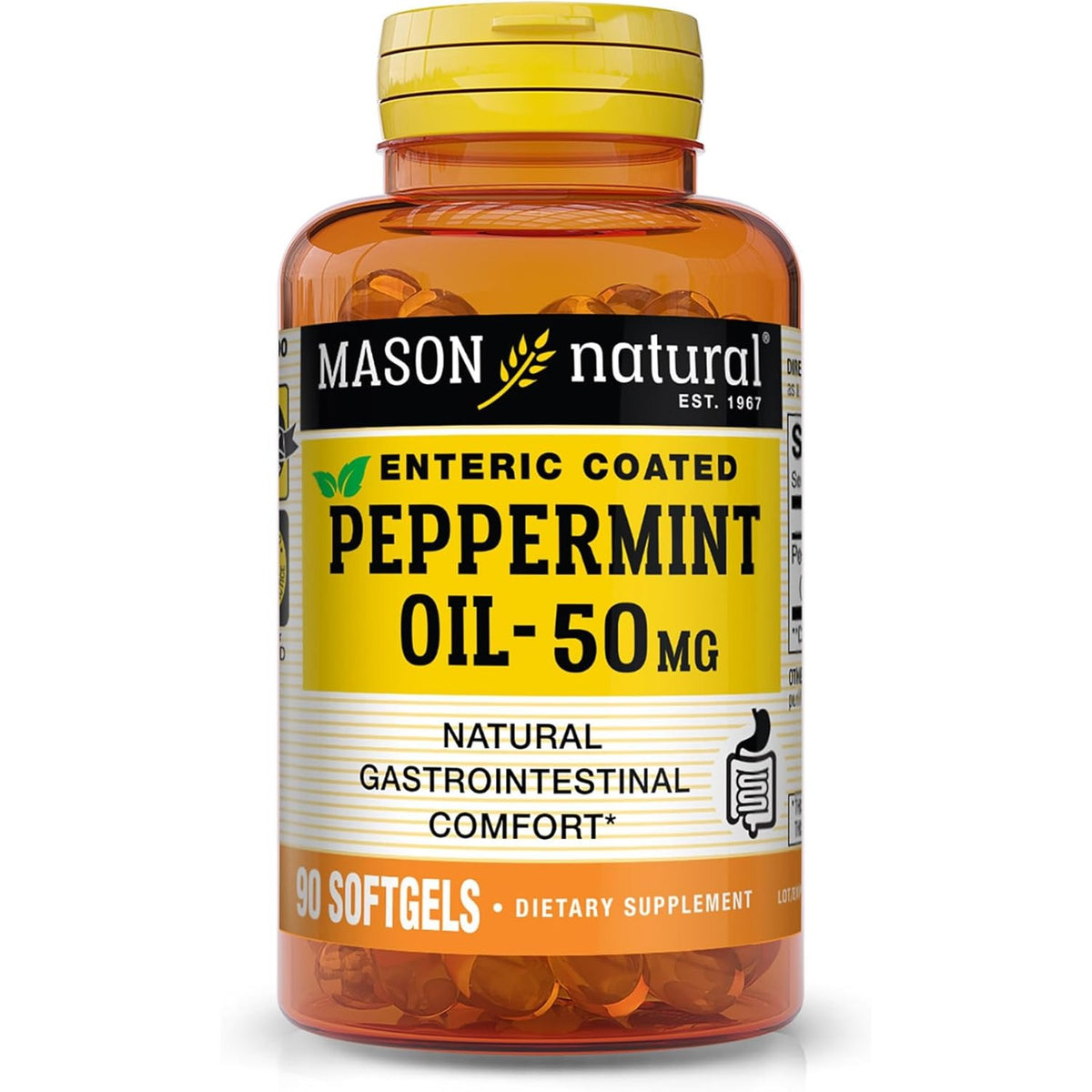 MASON NATURAL Peppermint Oil 50 mg Enteric Coated Softgels, 90 Day Supply