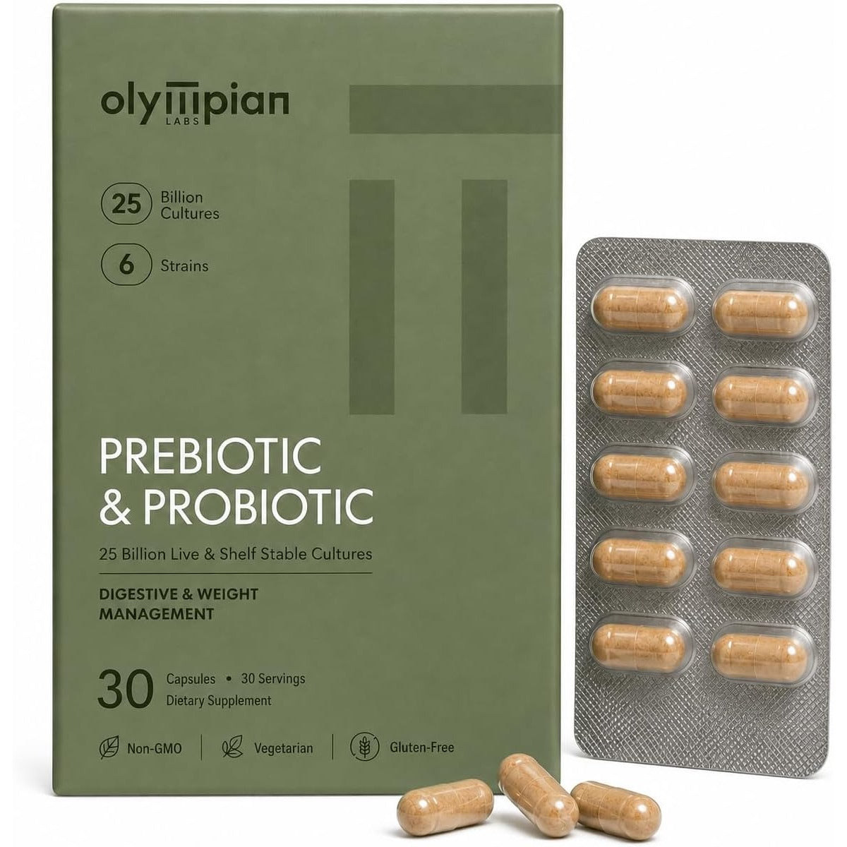 Olympian Labs Complete Prebiotics and Probiotics for Women & Men - 25 Billion CFU, 6 Strains - Immune, Digestive & Gut Health - Supports Gas