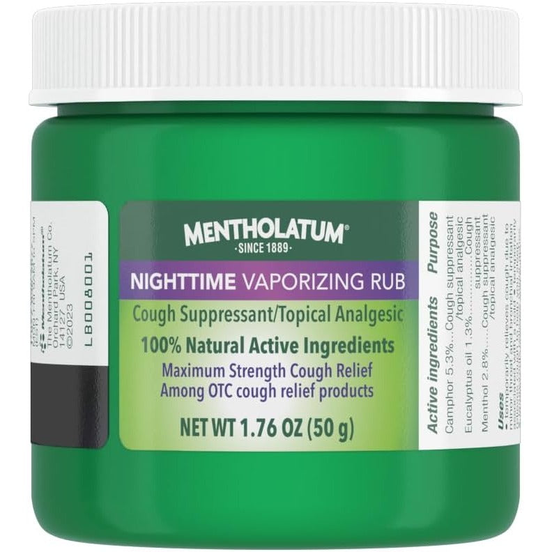 Mentholatum Nighttime Vaporizing Rub, Lavender Scent, Maximum Strength Cough Suppressant, Topical Chest Rub & Analgesic Ointment, Soothing Vapors