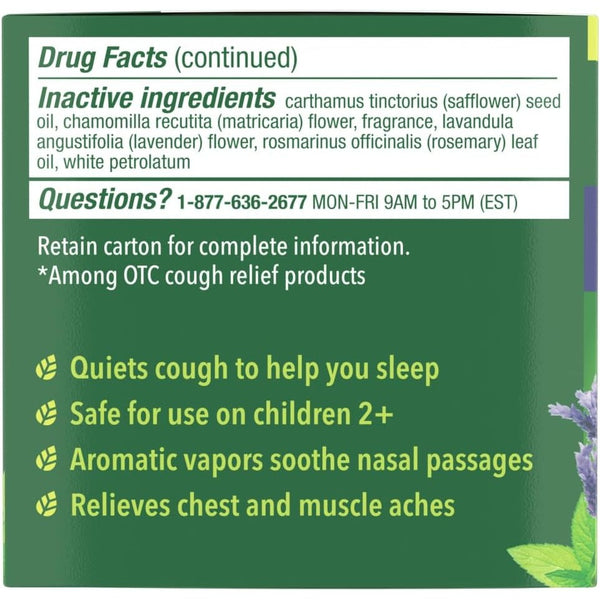Mentholatum Nighttime Vaporizing Rub, Lavender Scent, Maximum Strength Cough Suppressant, Topical Chest Rub & Analgesic Ointment, Soothing Vapors