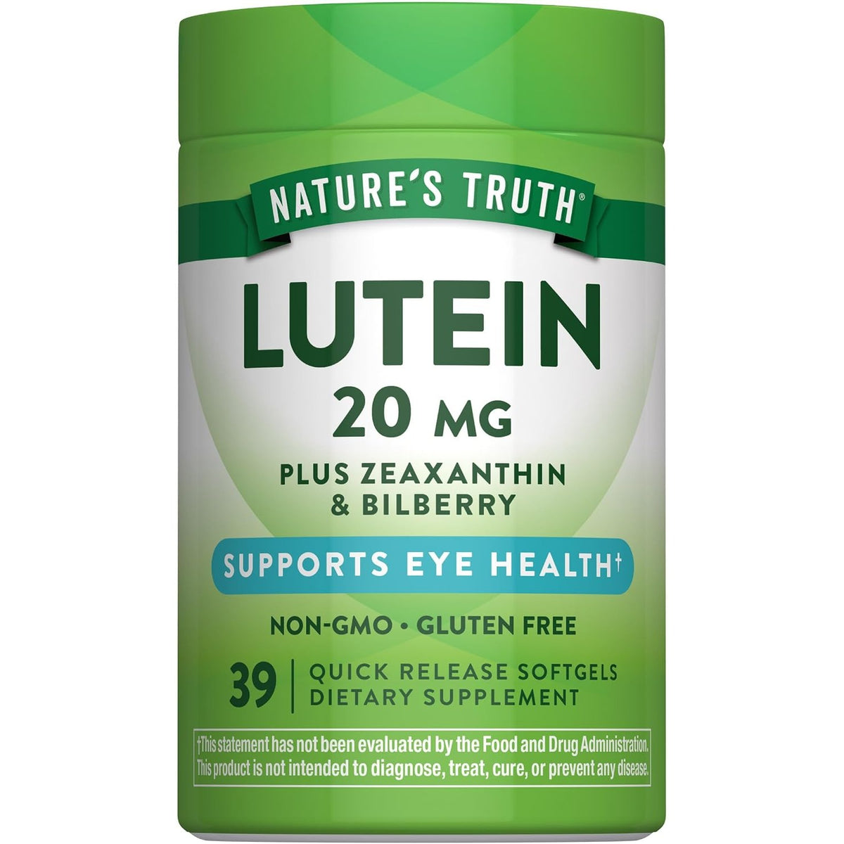 Nature's Truth Lutein and Zeaxanthin | 20 mg | 39 Softgels | with Bilberry