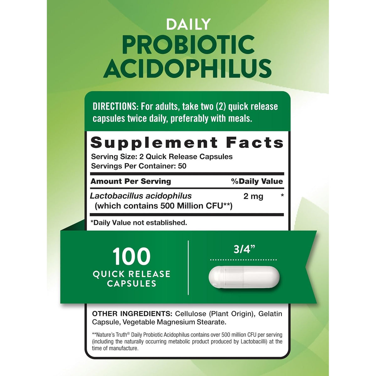 Nature's Truth Probiotics for Men and Women | 500 Million CFU