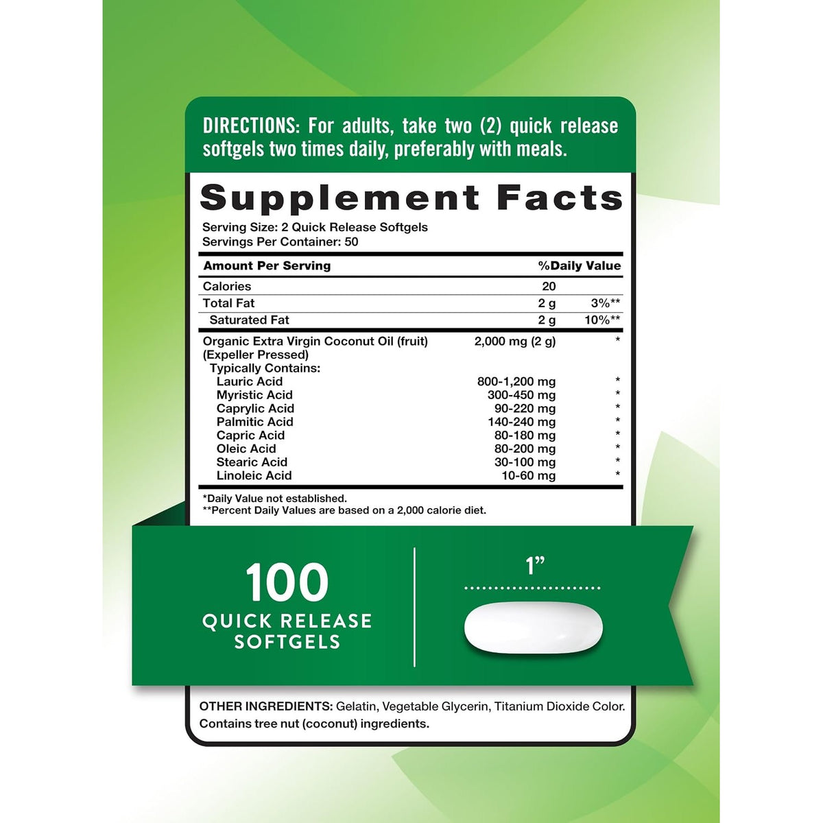 Nature's Truth Coconut Oil Supplement | 100 Softgels