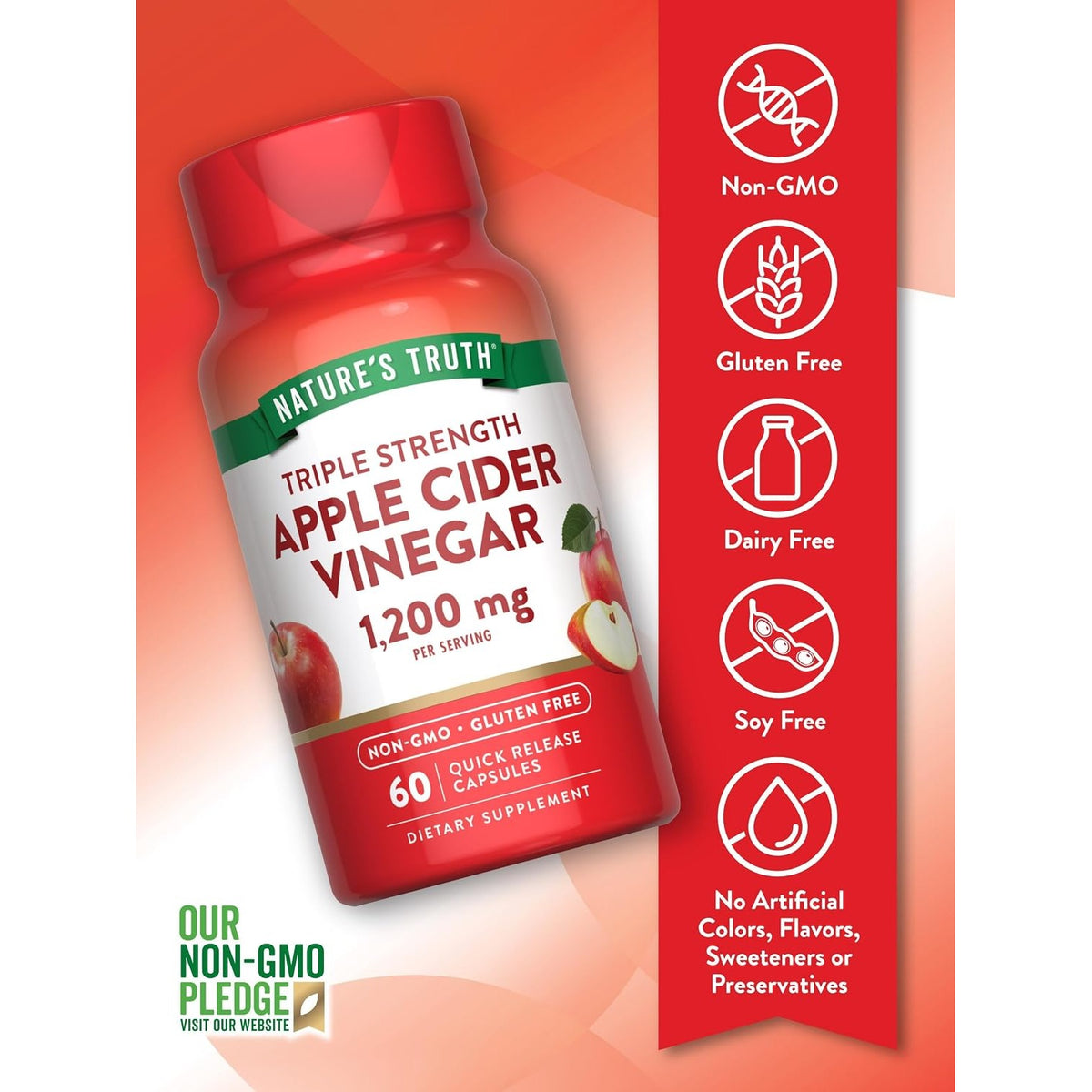 Nature's Truth Apple Cider Vinegar Capsules | 1200mg | Quick Release Pills