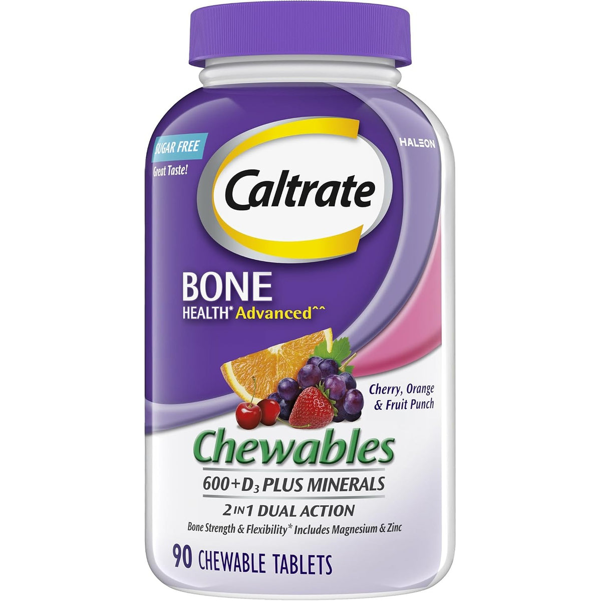 Caltrate Chewables 600 Plus D3 Vitamin D and Calcium Supplement, 90 Count