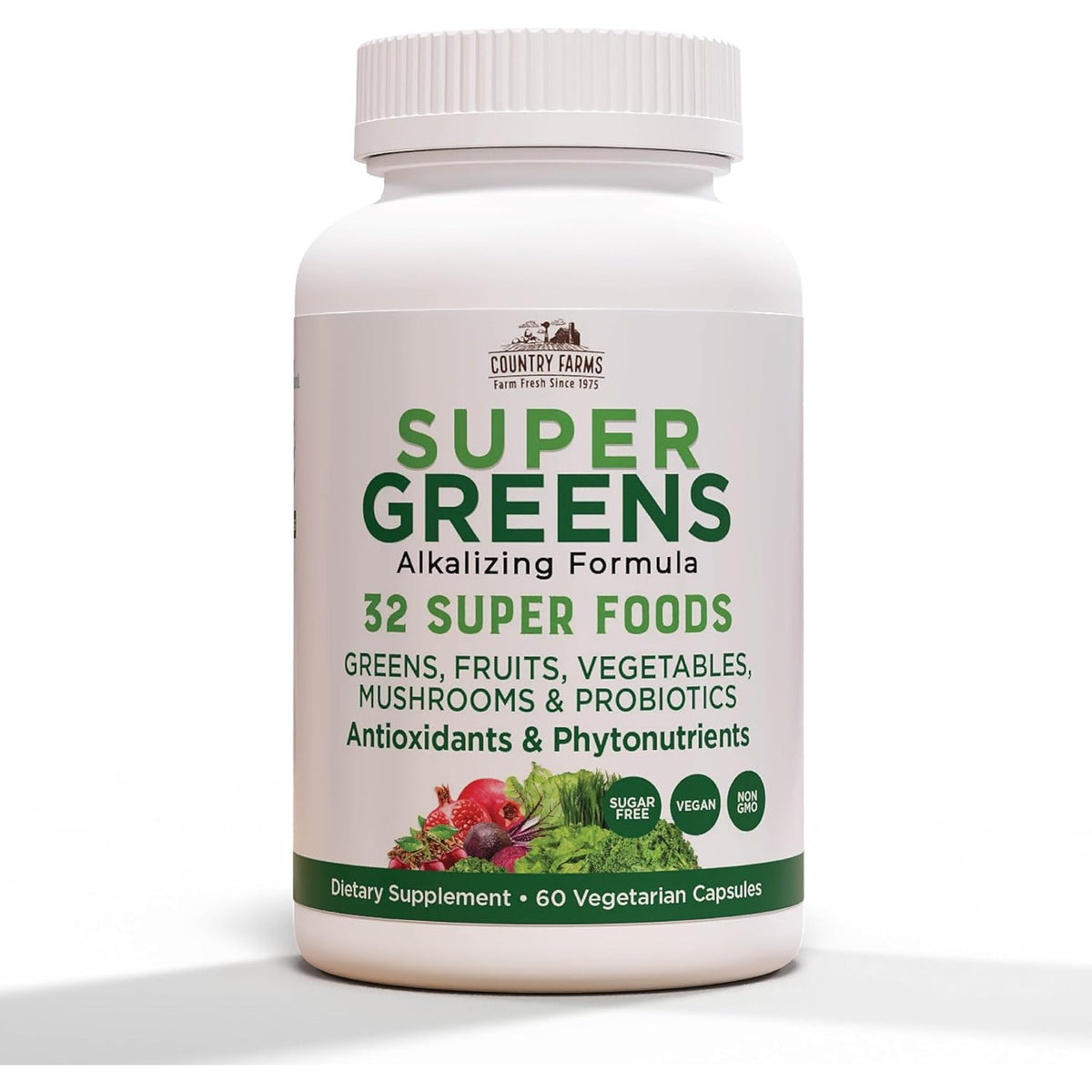 Country Farms Super Greens Vegicaps, 32 Super Foods, Whole Food Supplement, Greens, Fruit, Vegetables, Mushrooms & Probiotics, Rich in Antioxidants