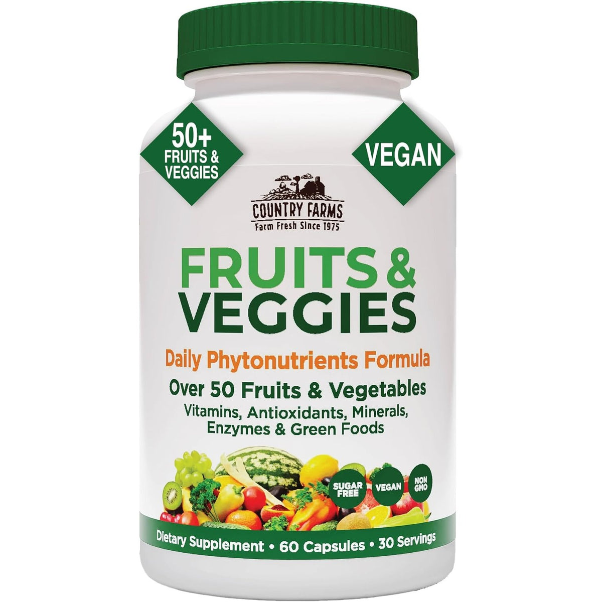 Country Farms Super Fruits and Veggies Capsules, Whole Food Supplement, Powerful Antioxidant, Supports Energy, Immune Health, Boosts Digestive Health